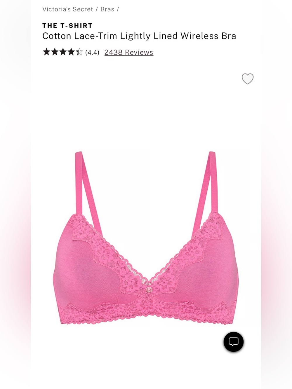 Victoria's Secret Cotton Lace Trim Wireless Bra 36C